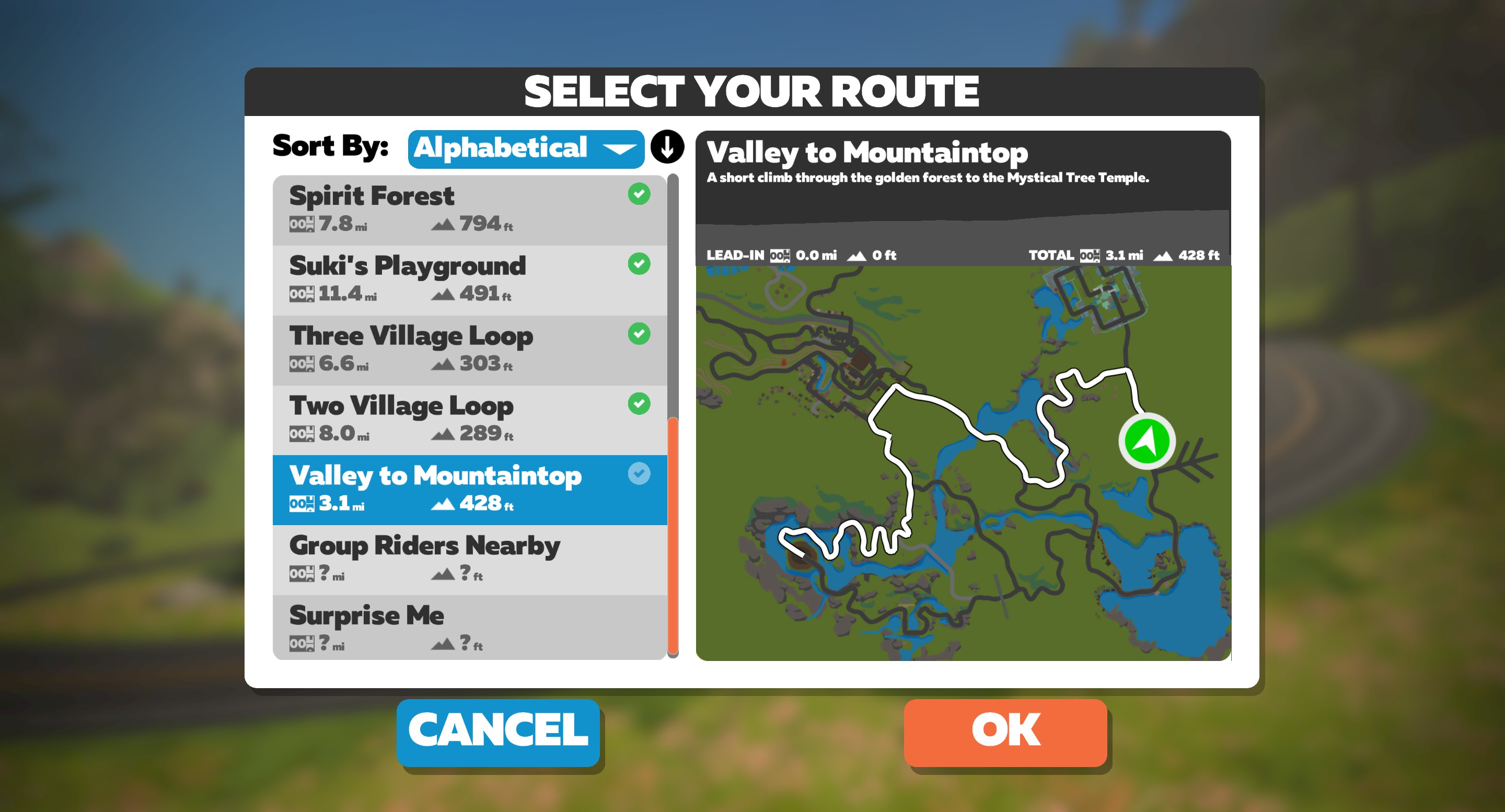 Zwift Valley to Mountaintop Details